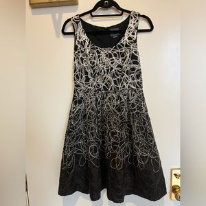 Maeve Anthropologie Black Dress with White and Brown Embroidery, Size 4